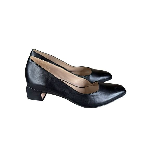 7 Edit Naturalizer Black Leather Square Toe Pumps Size 7W Low Block Heel Shoes - Picture 2 of 9